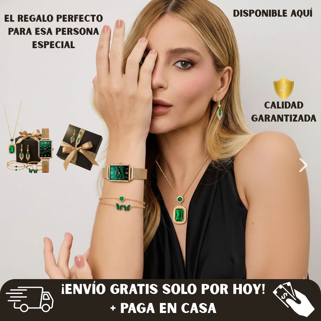 SET DE LUJO ESMERALDA GALA - RELOJ + JOYAS COMBINADAS✨