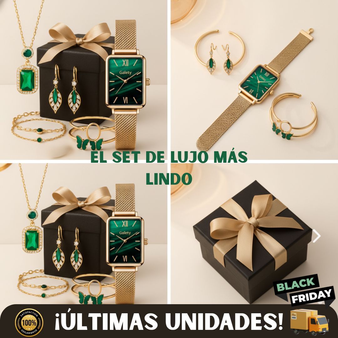 SET DE LUJO ESMERALDA GALA - RELOJ + JOYAS COMBINADAS✨