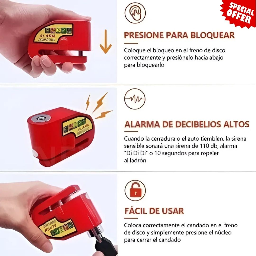CANDADO CON ALARMA PREMIUM ANTIRROBO PARA MOTO🚨