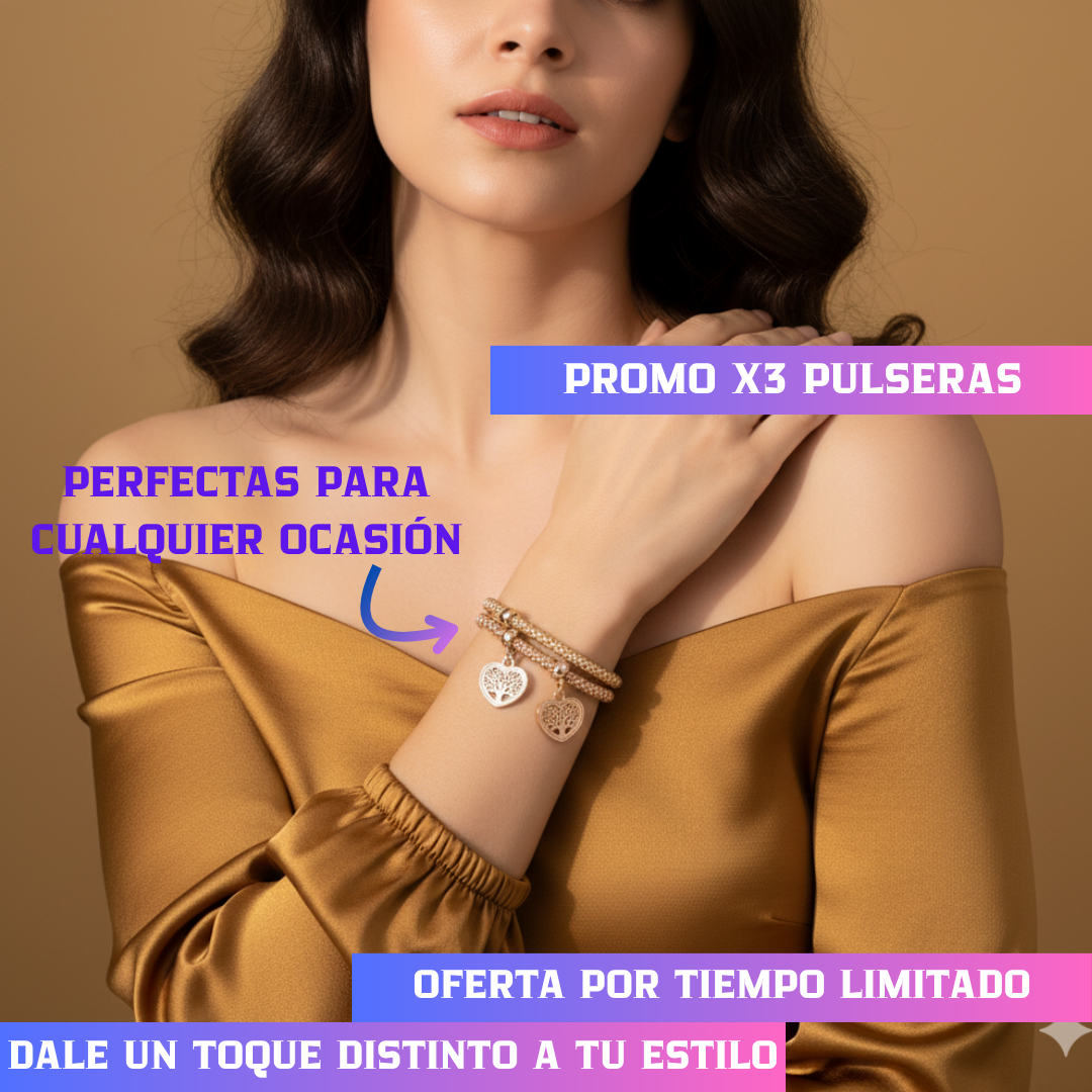 💎ELEGANTE SET DE PULSERA CON CORAZÓN (ORO ROSA, DORADO y PLATEADO)🛍️