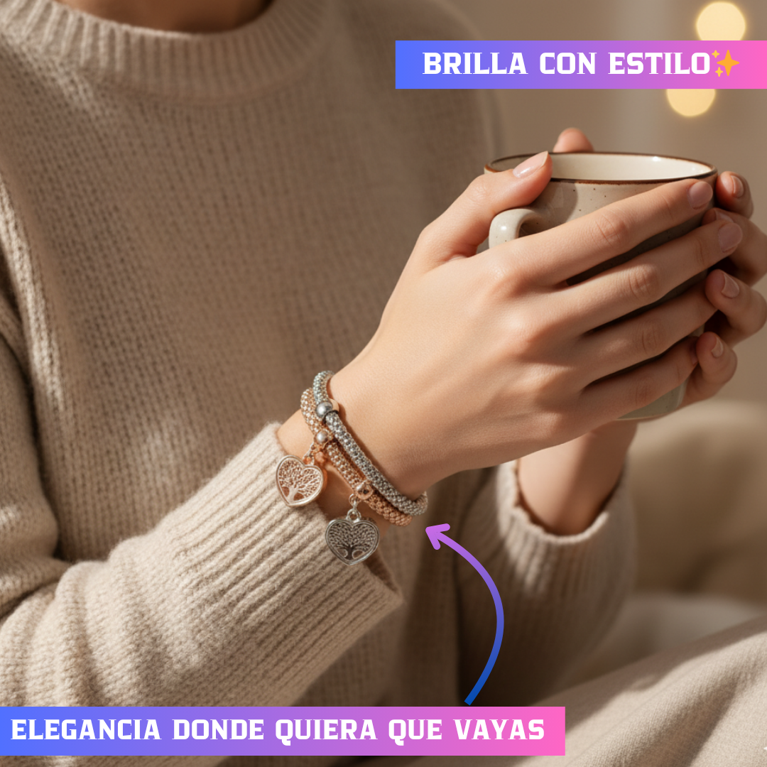 💎ELEGANTE SET DE PULSERA CON CORAZÓN (ORO ROSA, DORADO y PLATEADO)🛍️