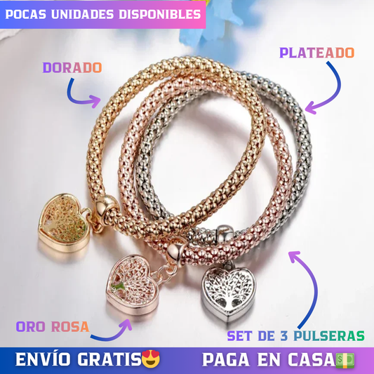 💎ELEGANTE SET DE PULSERA CON CORAZÓN (ORO ROSA, DORADO y PLATEADO)🛍️