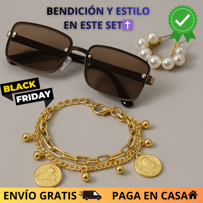 COMBO BRAZALETE SAN BENITO + GAFAS LUJOSAS CON ENVÍO GRATIS✝️