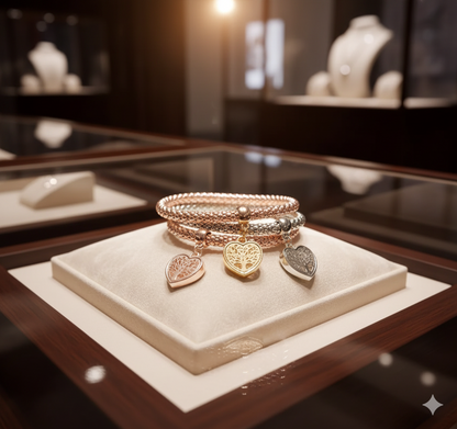 💎ELEGANTE SET DE PULSERA CON CORAZÓN (ORO ROSA, DORADO y PLATEADO)🛍️